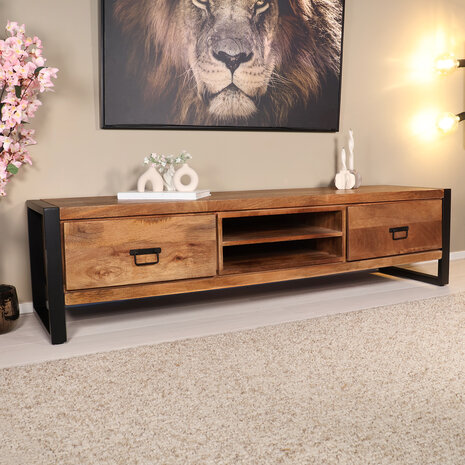 Lizzely Garden & Living TV meubel industrieel Avelyn bruin mangohout 180cm lengte Lizzely Garden & Living TV meubel industrieel Avelyn bruin mangohout 180cm lengte