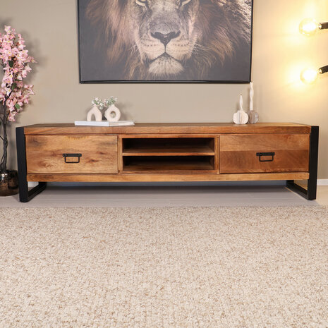 Lizzely Garden & Living TV meubel industrieel Avelyn bruin mangohout 180cm lengte Lizzely Garden & Living TV meubel industrieel Avelyn bruin mangohout 180cm lengte