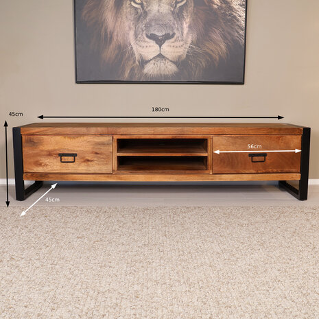 Lizzely Garden & Living TV meubel industrieel Avelyn bruin mangohout 180cm lengte Lizzely Garden & Living TV meubel industrieel Avelyn bruin mangohout 180cm lengte