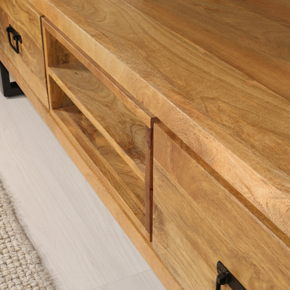 TV meubel industrieel Avelyn lichtbruin mangohout 200cm TV meubel industrieel Avelyn lichtbruin mangohout 200cm