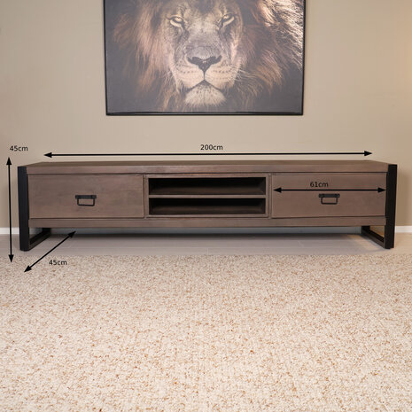 Lizzely Garden & Living TV meubel industrieel Avelyn walnoot mangohout 200cm Lizzely Garden & Living TV meubel industrieel Avelyn walnoot mangohout 200cm