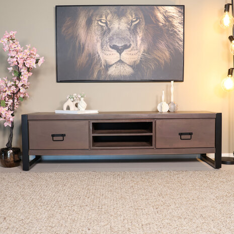 Lizzely Garden & Living TV meubel industrieel Avelyn walnoot mangohout 160cm Lizzely Garden & Living TV meubel industrieel Avelyn walnoot mangohout 160cm