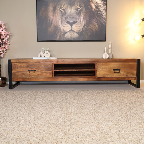 Lizzely Garden & Living TV meubel industrieel Avelyn bruin mangohout 200cm lengte Lizzely Garden & Living TV meubel industrieel Avelyn bruin mangohout 200cm lengte