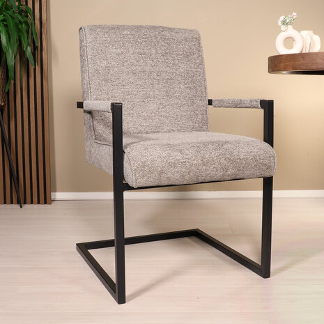 Lizzely Garden & Living Eetkamerstoel met armleuning Milan grijs chenille