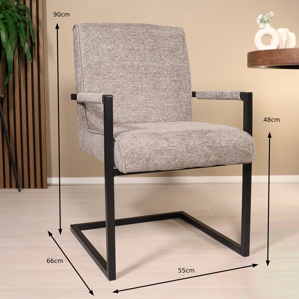 Eetkamerstoel met armleuning Milan grijs chenille