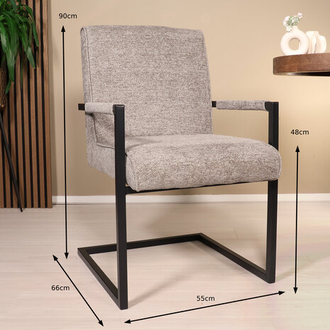 Lizzely Garden & Living Eetkamerstoel met armleuning Milan grijs chenille