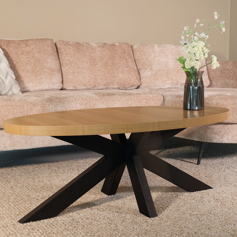 Salontafel ovaal melamine lichtbruin Denzel 120cm