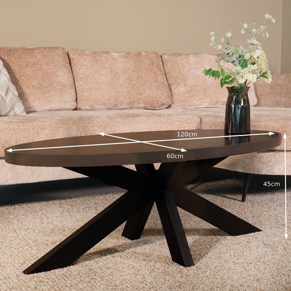 Salontafel ovaal melamine donker walnoot Denzel 120cm