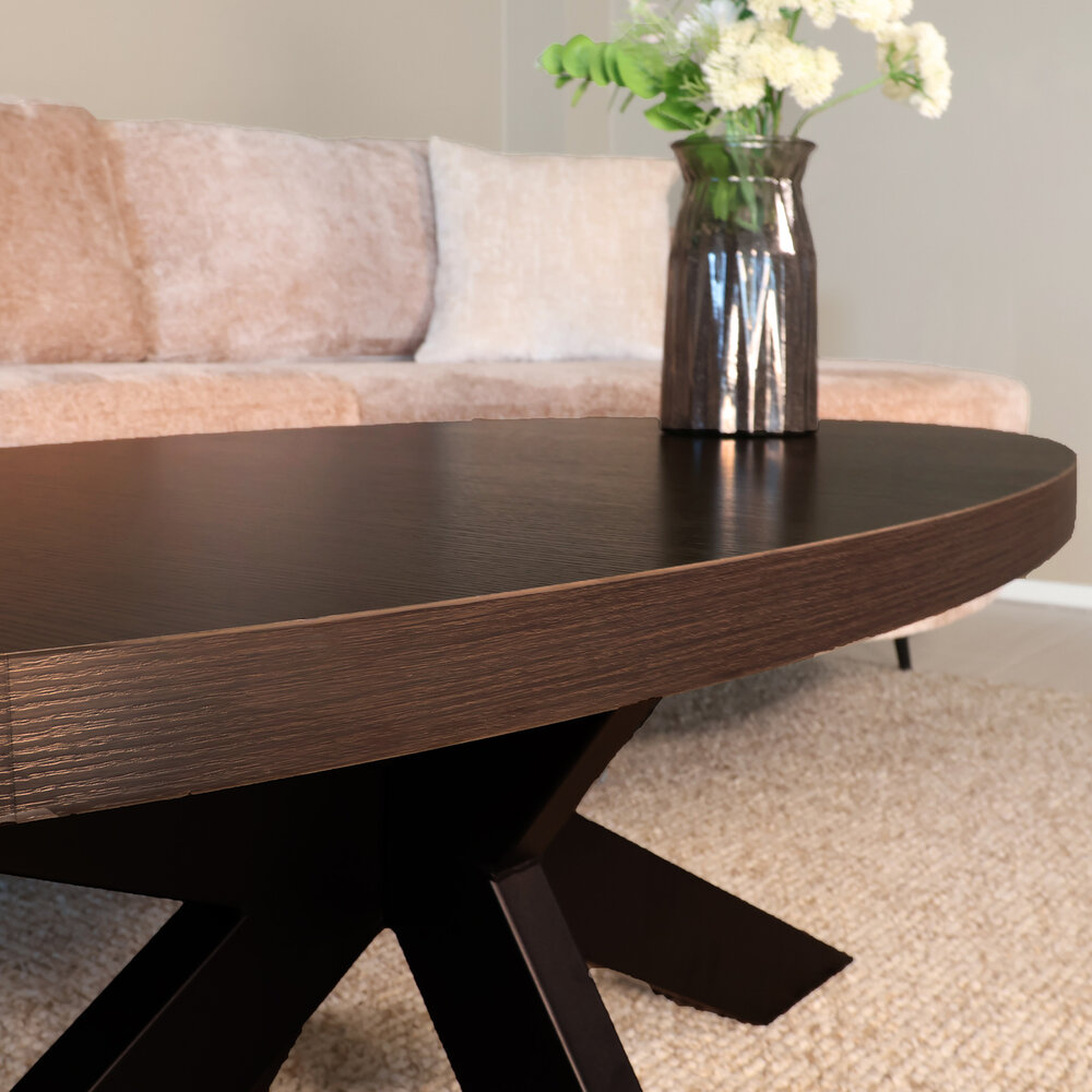 Salontafel ovaal melamine donker walnoot Denzel 120cm