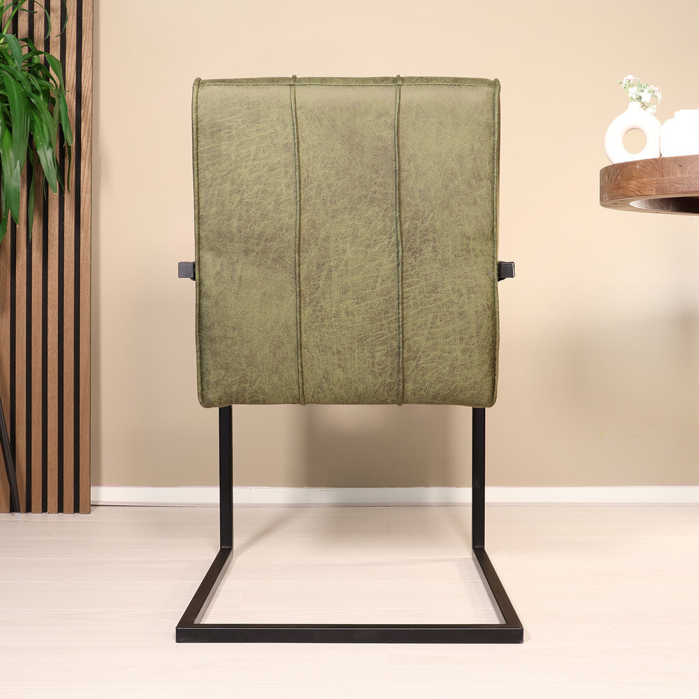 Eetkamerstoel met armleuning Milan donkergroen microvezel industrieel