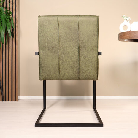 Lizzely Garden & Living Eetkamerstoel met armleuning Milan donkergroen microvezel industrieel