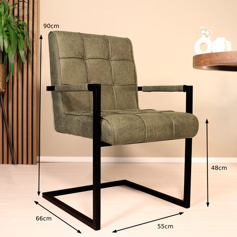 Lizzely Garden & Living Eetkamerstoel met armleuning Milan donkergroen microvezel industrieel