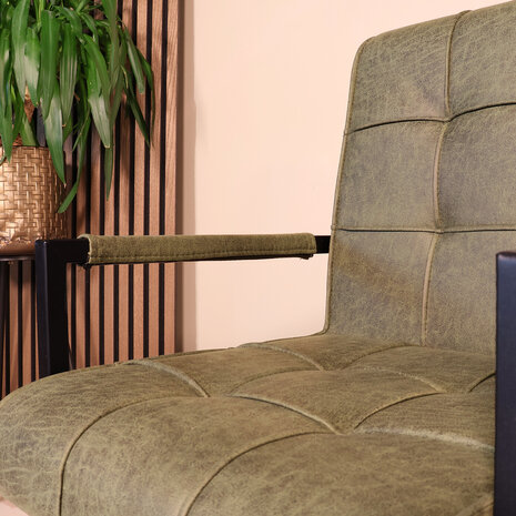 Lizzely Garden & Living Eetkamerstoel met armleuning Milan donkergroen microvezel industrieel