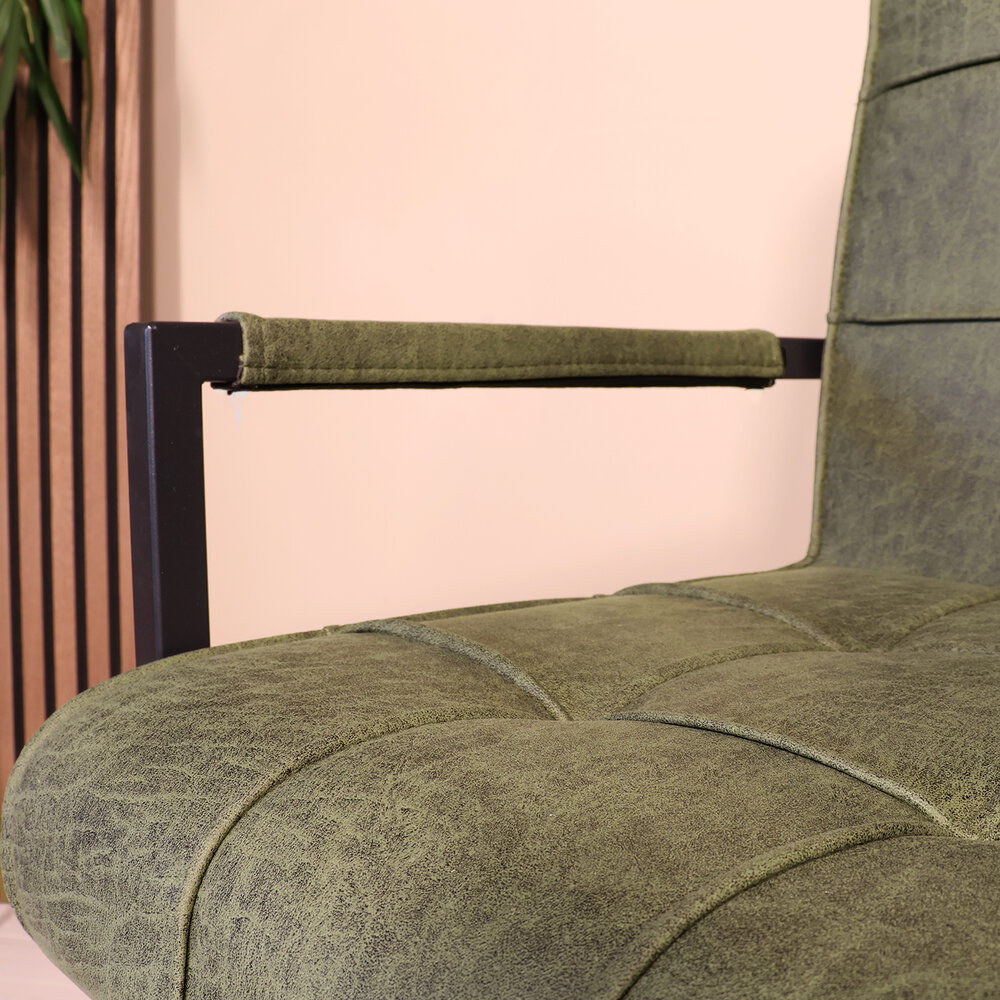 Eetkamerstoel met armleuning Milan donkergroen microvezel industrieel