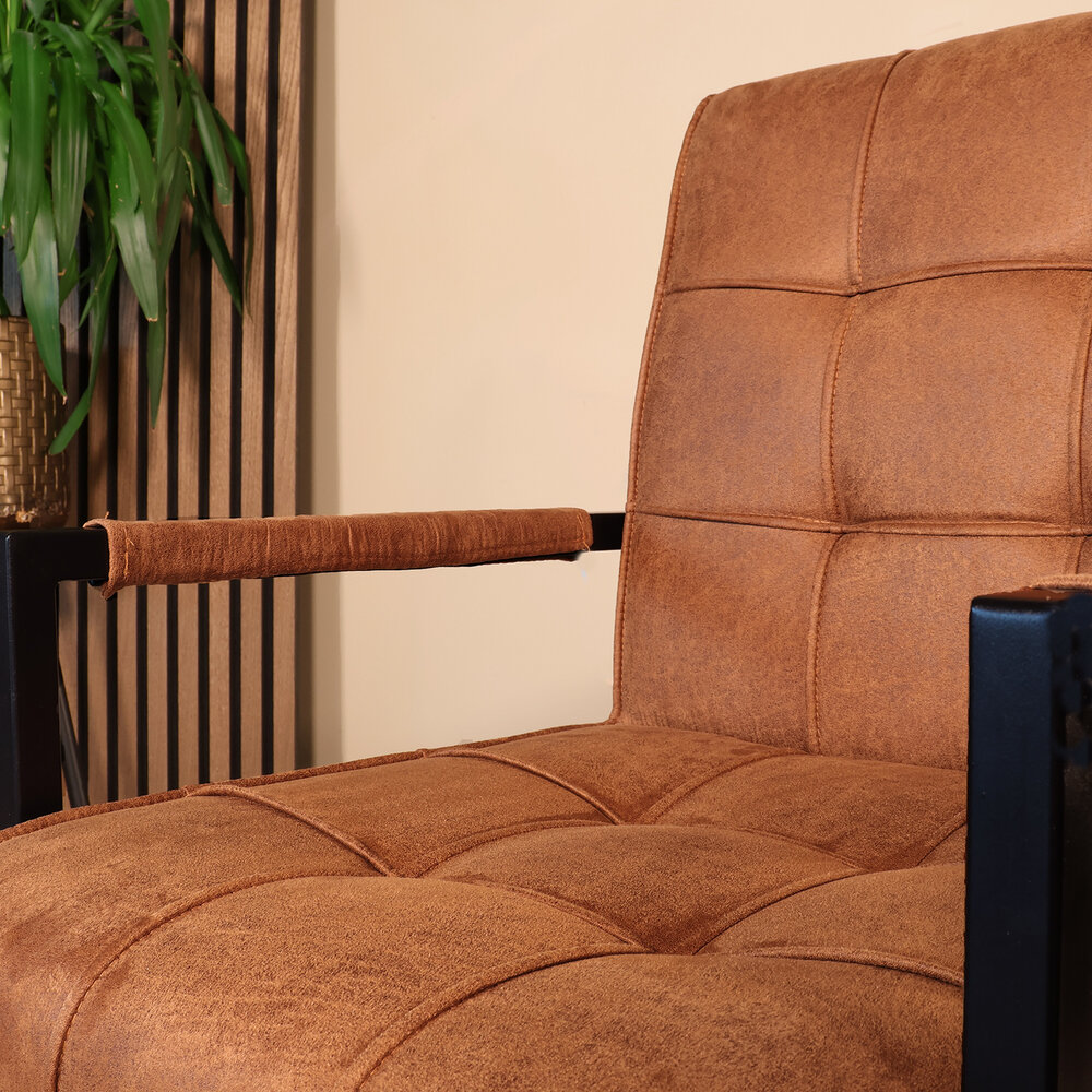 Eetkamerstoel met armleuning Milan cognac microvezel industrieel Eetkamerstoel met armleuning Milan cognac microvezel industrieel