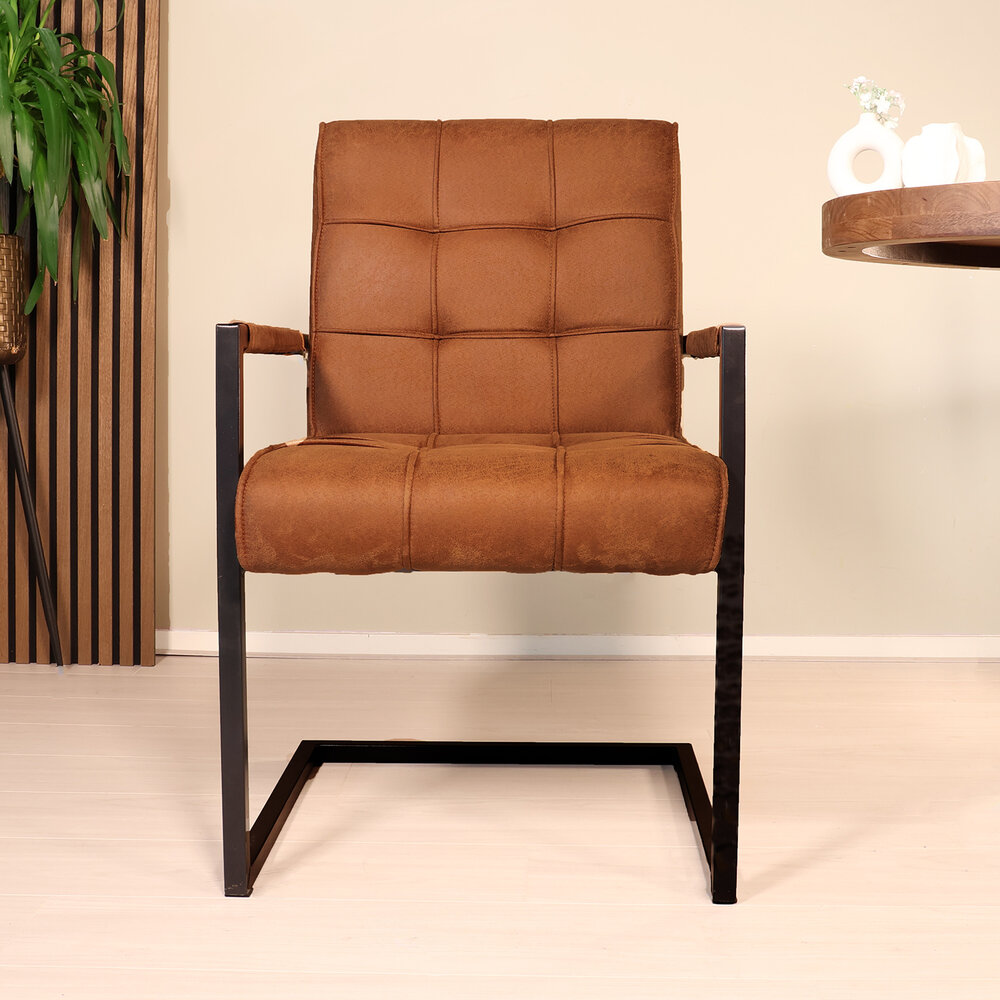 Eetkamerstoel met armleuning Milan cognac microvezel industrieel Eetkamerstoel met armleuning Milan cognac microvezel industrieel