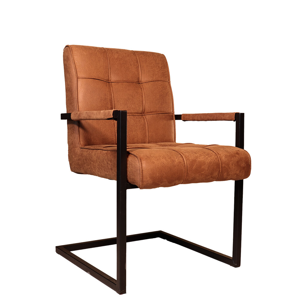 Eetkamerstoel met armleuning Milan cognac microvezel industrieel Eetkamerstoel met armleuning Milan cognac microvezel industrieel
