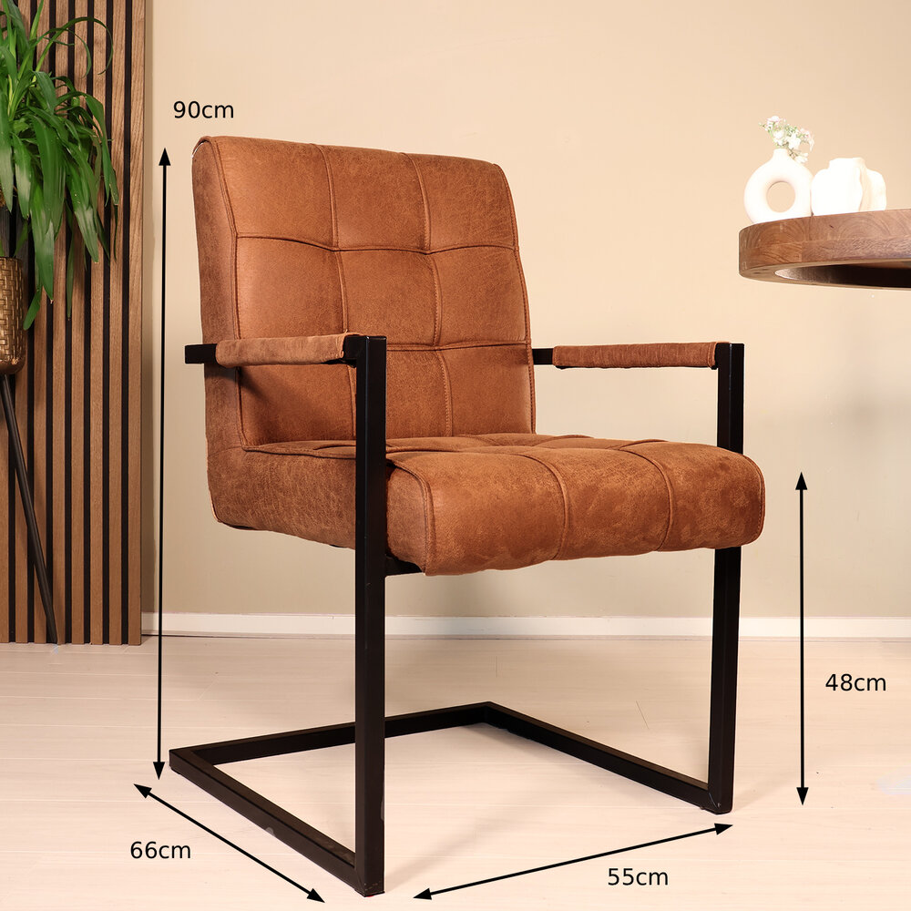 Eetkamerstoel met armleuning Milan cognac microvezel industrieel Eetkamerstoel met armleuning Milan cognac microvezel industrieel