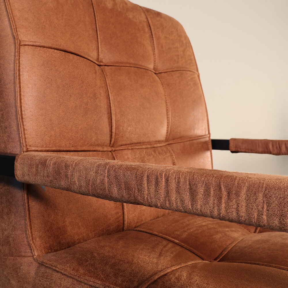 Eetkamerstoel met armleuning Milan cognac microvezel industrieel Eetkamerstoel met armleuning Milan cognac microvezel industrieel