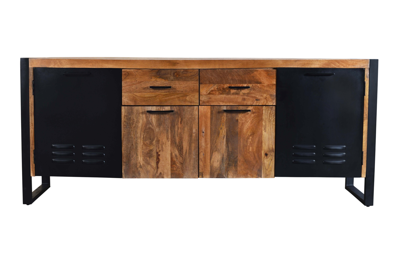 Dressoir mangohout Nora bruin zwart industrieel 200cm Dressoir mangohout Nora bruin zwart industrieel 200cm