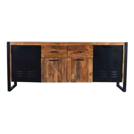 Lizzely Garden & Living Dressoir mangohout Nora bruin zwart industrieel 200cm Lizzely Garden & Living Dressoir mangohout Nora bruin zwart industrieel 200cm