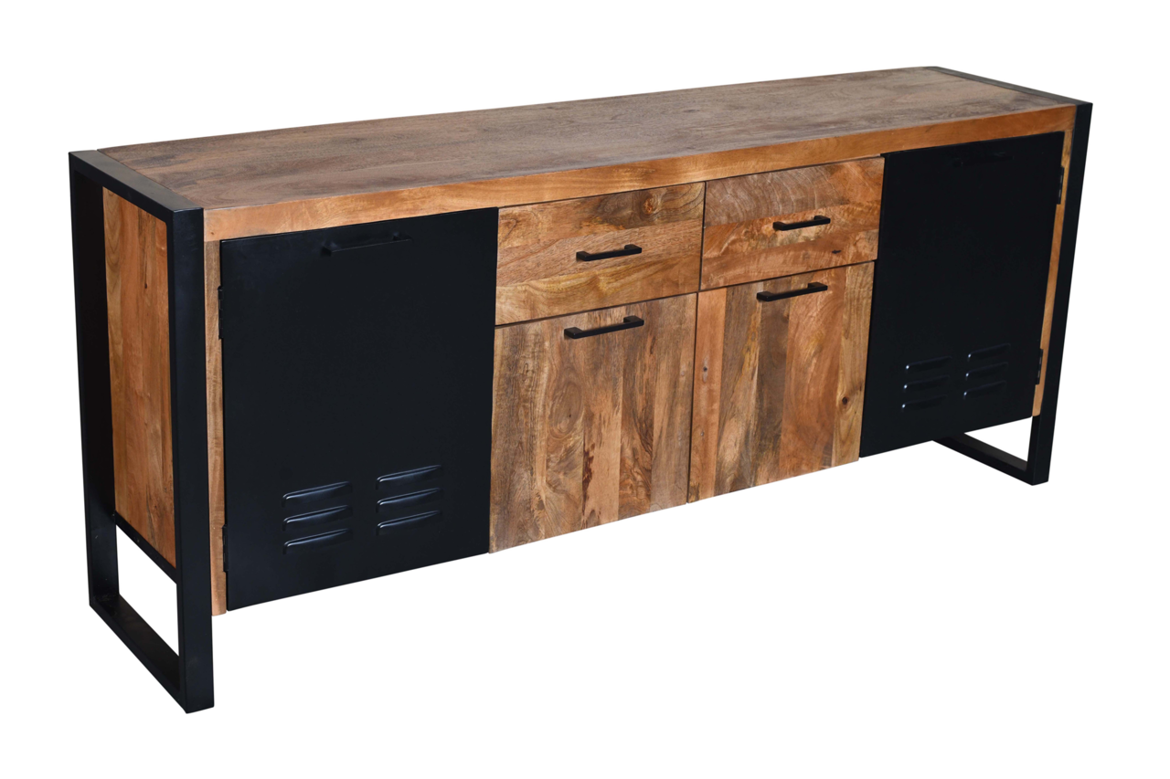 Dressoir mangohout Nora bruin zwart industrieel 200cm Dressoir mangohout Nora bruin zwart industrieel 200cm