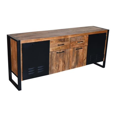 Lizzely Garden & Living Dressoir mangohout Nora bruin zwart industrieel 200cm Lizzely Garden & Living Dressoir mangohout Nora bruin zwart industrieel 200cm