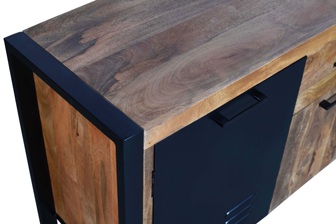 Dressoir mangohout Nora bruin zwart industrieel 200cm Dressoir mangohout Nora bruin zwart industrieel 200cm