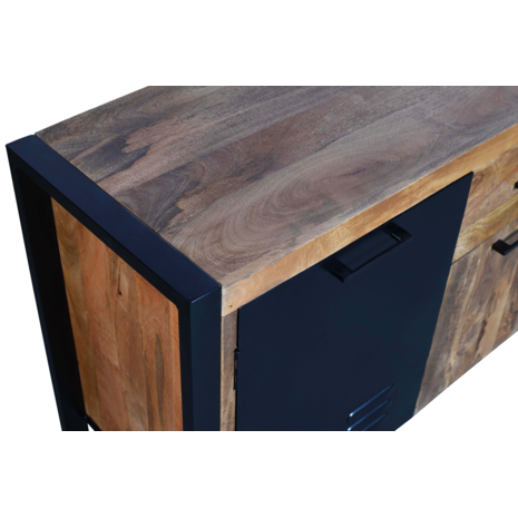 Lizzely Garden & Living Dressoir mangohout Nora bruin zwart industrieel 200cm Lizzely Garden & Living Dressoir mangohout Nora bruin zwart industrieel 200cm