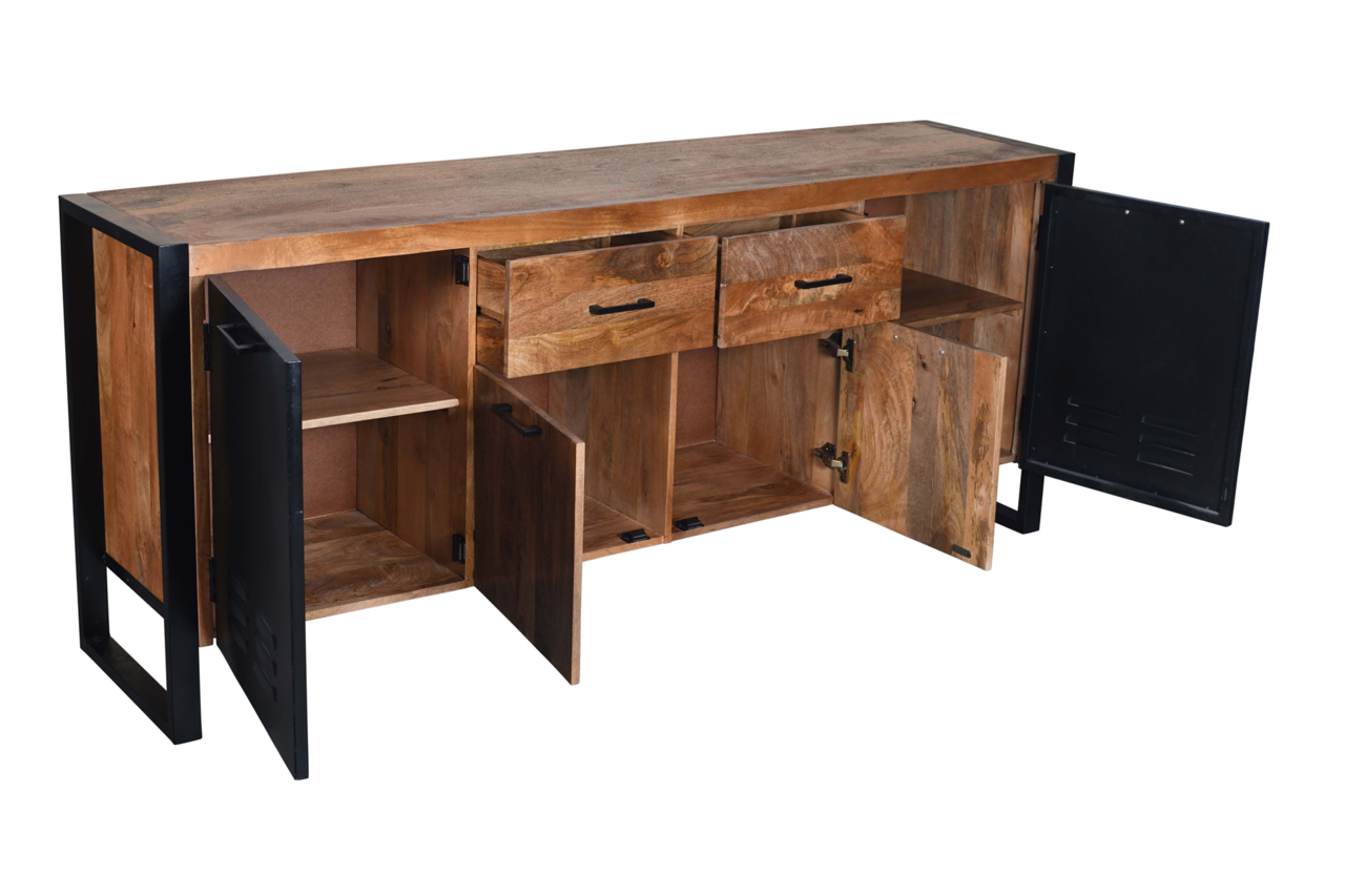 Dressoir mangohout Nora bruin zwart industrieel 200cm Dressoir mangohout Nora bruin zwart industrieel 200cm