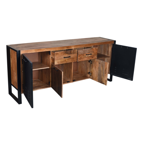 Lizzely Garden & Living Dressoir mangohout Nora bruin zwart industrieel 200cm Lizzely Garden & Living Dressoir mangohout Nora bruin zwart industrieel 200cm