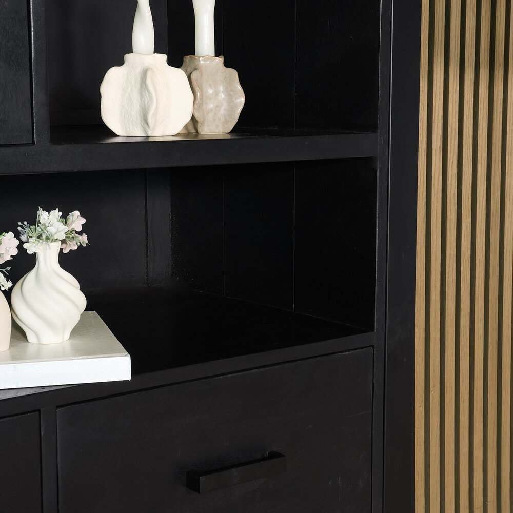 Industriële kast mangohout Dexie 150x100cm zwart wandkast duurzaam mango Industriële kast mangohout Dexie 150x100cm zwart wandkast duurzaam mango