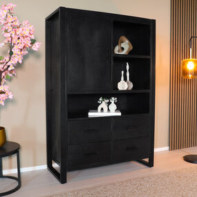 Lizzely Garden & Living Industriële kast mangohout Dexie 150x100cm zwart wandkast duurzaam mango