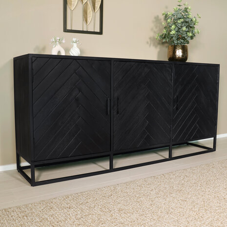 Lizzely Garden & Living Dressoir mangohout visgraat Lita zwart industrieel 180x85cm Lizzely Garden & Living Dressoir mangohout visgraat Lita zwart industrieel 180x85cm