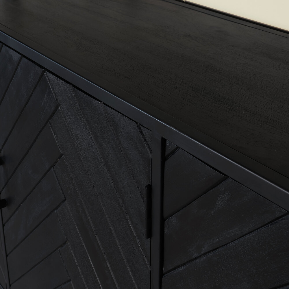 Dressoir mangohout visgraat Lita zwart industrieel 180x85cm Dressoir mangohout visgraat Lita zwart industrieel 180x85cm