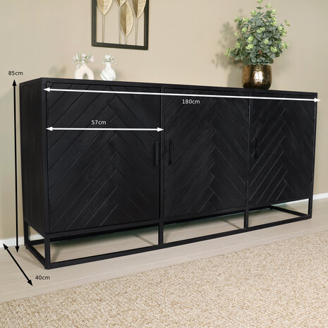 Lizzely Garden & Living Dressoir mangohout visgraat Lita zwart industrieel 180x85cm Lizzely Garden & Living Dressoir mangohout visgraat Lita zwart industrieel 180x85cm
