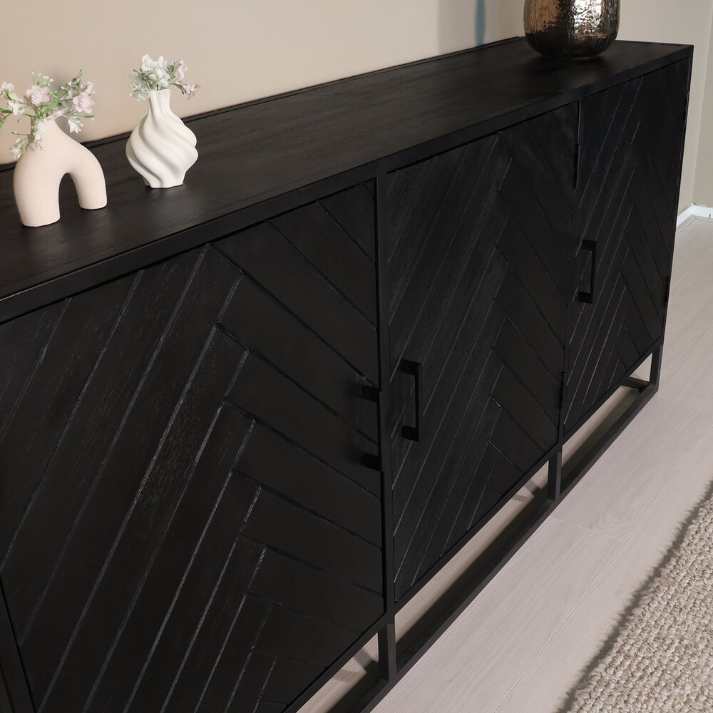 Dressoir mangohout visgraat Lita zwart industrieel 180x85cm Dressoir mangohout visgraat Lita zwart industrieel 180x85cm