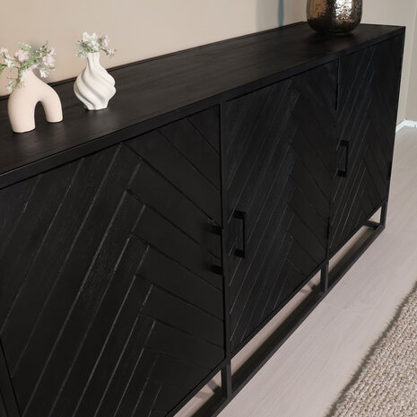 Lizzely Garden & Living Dressoir mangohout visgraat Lita zwart industrieel 180x85cm Lizzely Garden & Living Dressoir mangohout visgraat Lita zwart industrieel 180x85cm