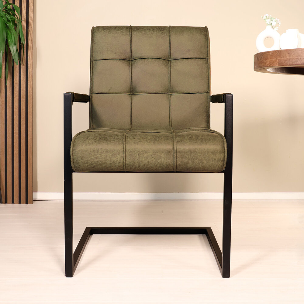 Eetkamerstoel met armleuning Milan donkergroen microvezel industrieel