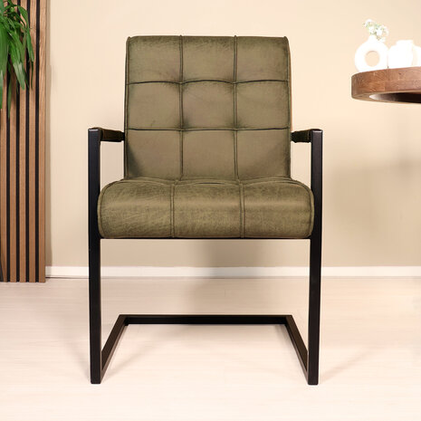 Lizzely Garden & Living Eetkamerstoel met armleuning Milan donkergroen microvezel industrieel