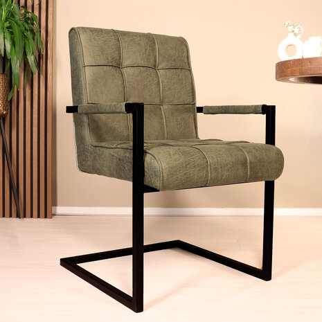 Lizzely Garden & Living Eetkamerstoel met armleuning Milan donkergroen microvezel industrieel