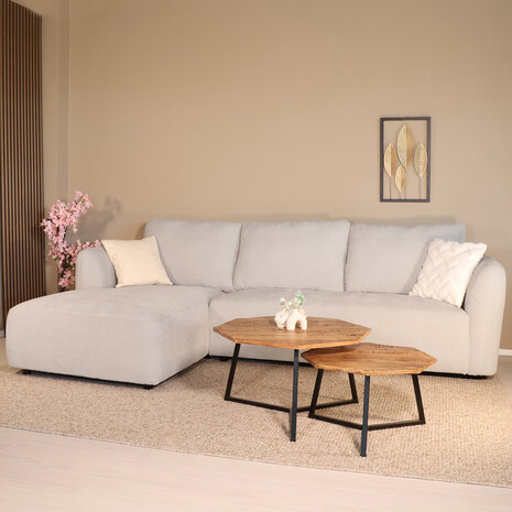 Lizzely Garden & Living Hoekbank Hudson 280cm chenille lichtgrijs links