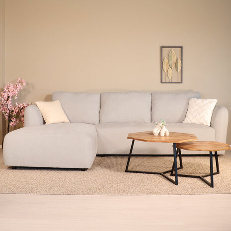 Lizzely Garden & Living Hoekbank Hudson 280cm chenille lichtgrijs links