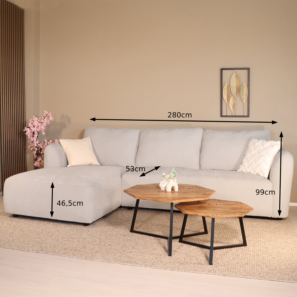 Hoekbank Hudson 280cm chenille lichtgrijs links