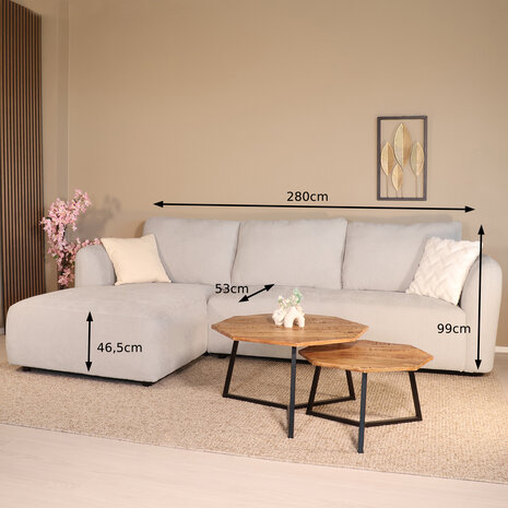 Lizzely Garden & Living Hoekbank Hudson 280cm chenille lichtgrijs links