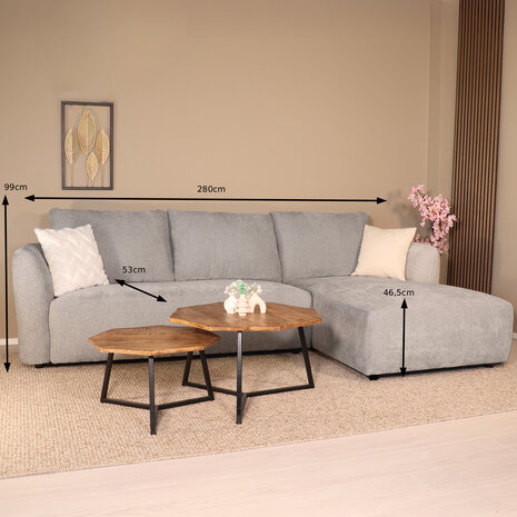 Lizzely Garden & Living Hoekbank Hudson 280cm chenille donkergrijs rechts