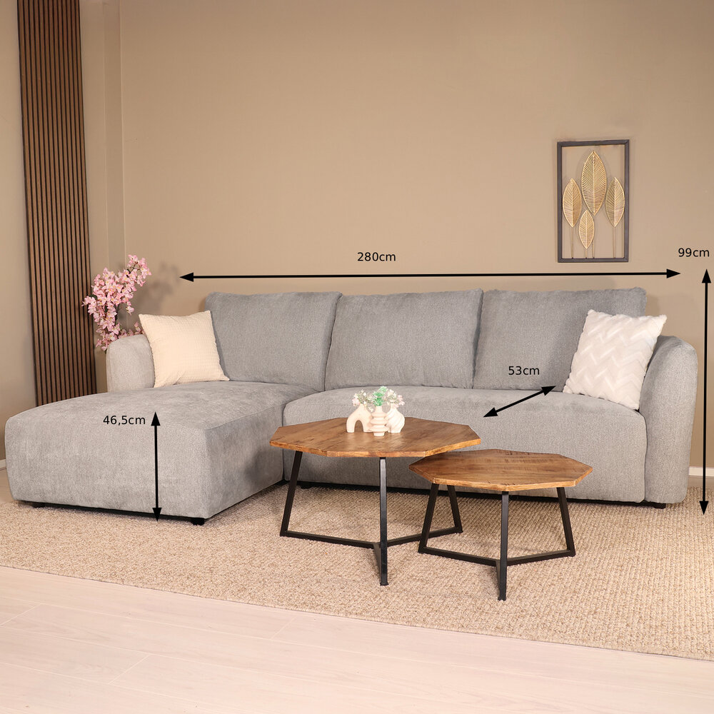 Hoekbank Hudson 280cm chenille donkergrijs links