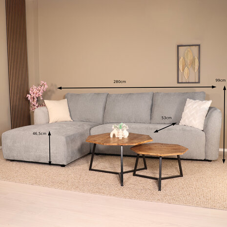 Lizzely Garden & Living Hoekbank Hudson 280cm chenille donkergrijs links