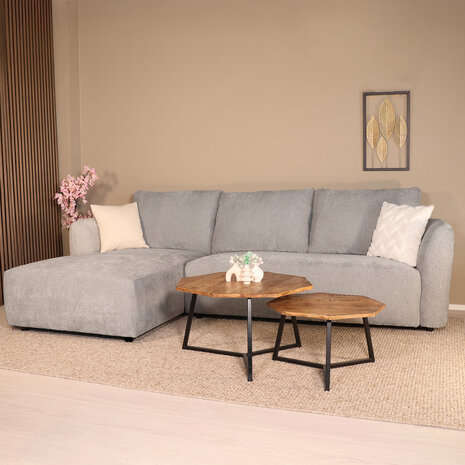 Lizzely Garden & Living Hoekbank Hudson 280cm chenille donkergrijs links