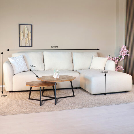 Lizzely Garden & Living Hoekbank Hudson 280cm chenille beige rechts